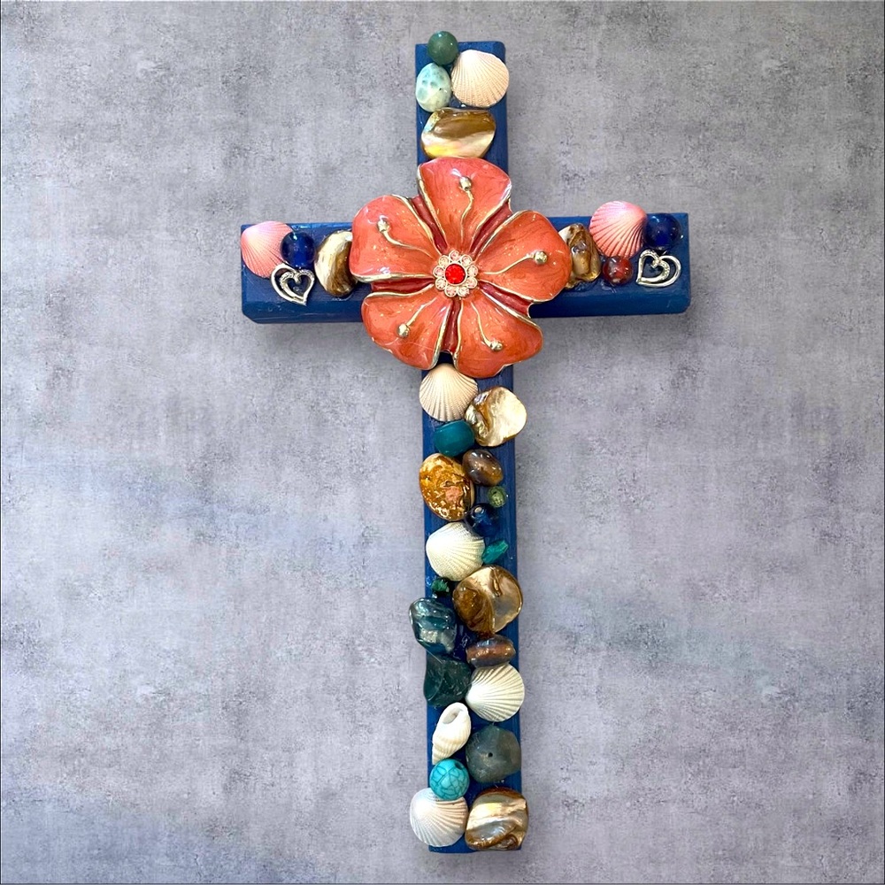 Decorative Cross with up-cycled Jewelry